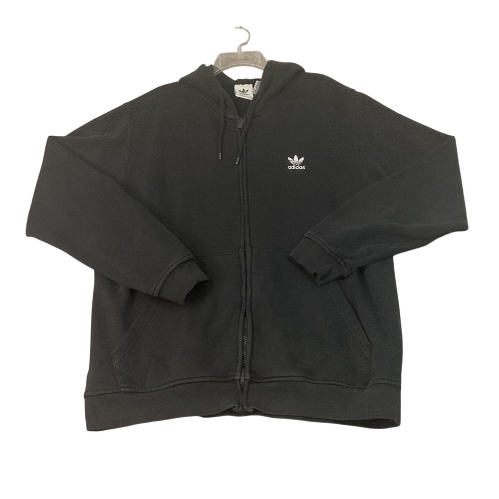 Adidas Originals Zip Up Hoodie Mens XL Black Good Trefoil Logo Fleece Jacket